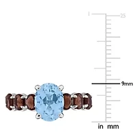 Sky Blue Topaz & Smokey Quartz Ring Sterling Silver