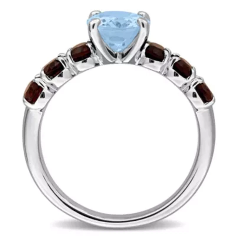 Sky Blue Topaz & Smokey Quartz Ring Sterling Silver