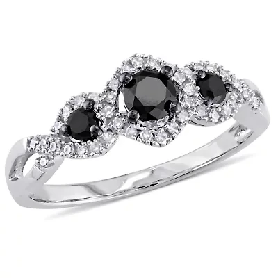 Black & White Diamond 3 Stone Ring 10k Gold