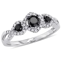Black & White Diamond 3 Stone Ring 10k Gold