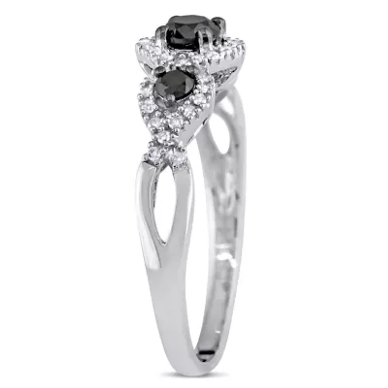 Black & White Diamond 3 Stone Ring 10k Gold