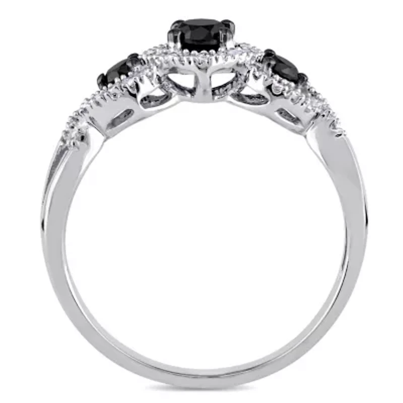 Black & White Diamond 3 Stone Ring 10k Gold