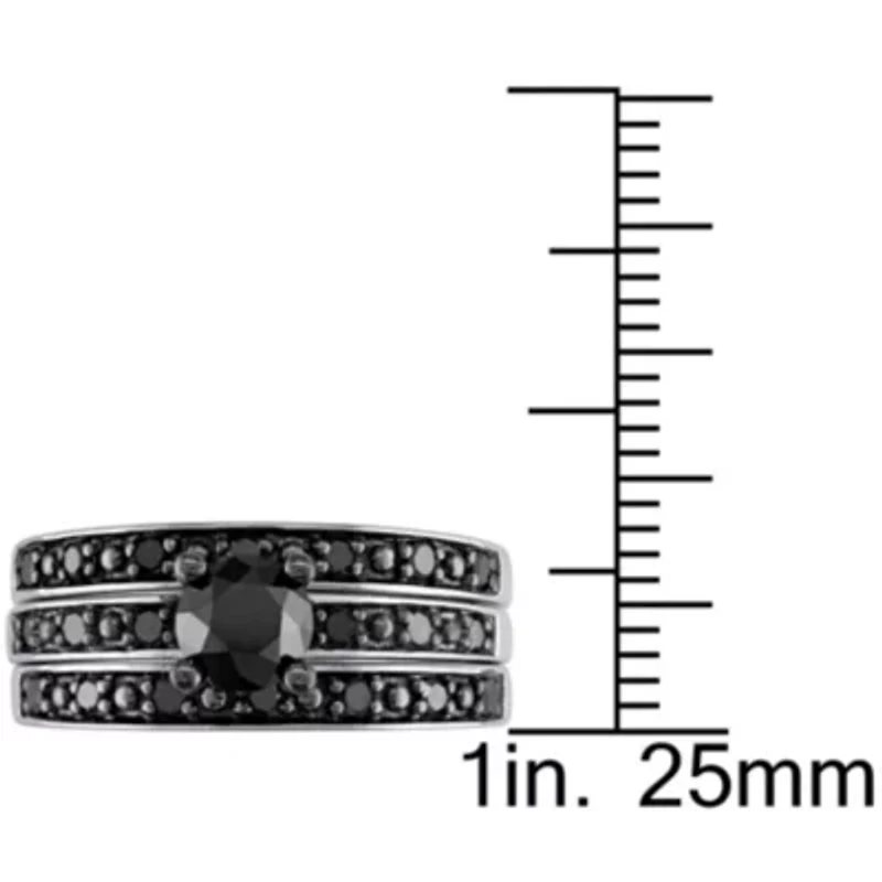 Black Diamond Bridal Ring Set Sterling Silver