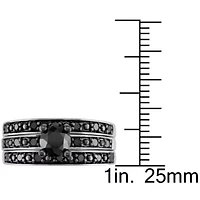 Black Diamond Bridal Ring Set Sterling Silver