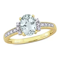 Aquamarine & Diamond Ring Yellow Plated Sterling Silver