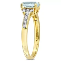 Aquamarine & Diamond Ring Yellow Plated Sterling Silver