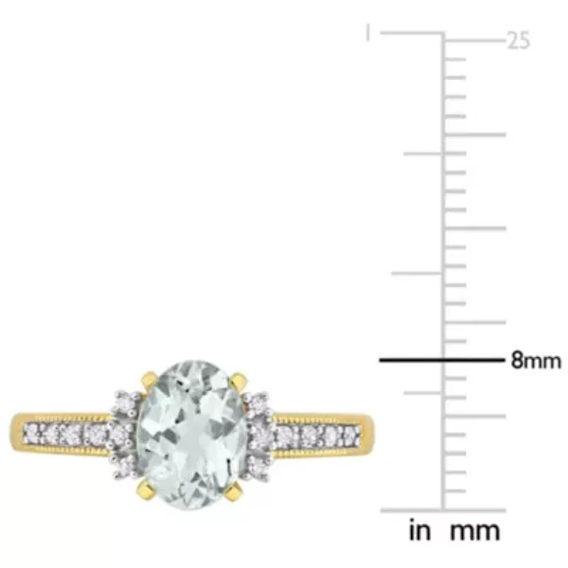 Aquamarine & Diamond Ring Yellow Plated Sterling Silver