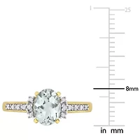 Aquamarine & Diamond Ring Yellow Plated Sterling Silver