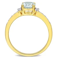 Aquamarine & Diamond Ring Yellow Plated Sterling Silver
