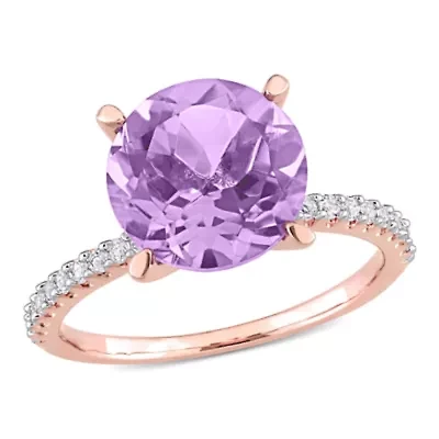 Amethyst & White Topaz Ring Rose Plated Sterling Silver