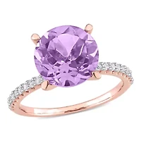 Amethyst & White Topaz Ring Rose Plated Sterling Silver