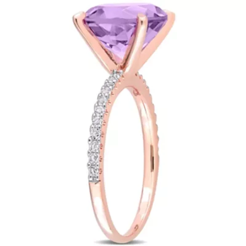 Amethyst & White Topaz Ring Rose Plated Sterling Silver