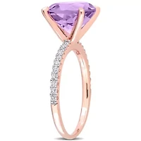 Amethyst & White Topaz Ring Rose Plated Sterling Silver