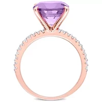 Amethyst & White Topaz Ring Rose Plated Sterling Silver