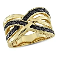 Black Diamond Ring Yellow Plated Sterling Silver