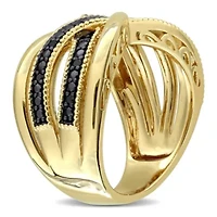 Black Diamond Ring Yellow Plated Sterling Silver