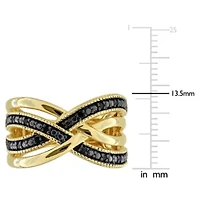 Black Diamond Ring Yellow Plated Sterling Silver