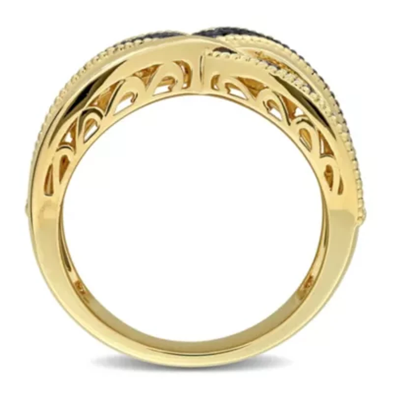 Black Diamond Ring Yellow Plated Sterling Silver