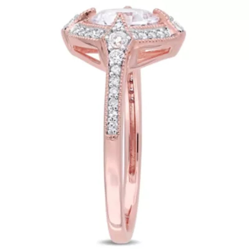 Lab Created Diamond & White Sapphire Ring Rose Plated Sterling Silver