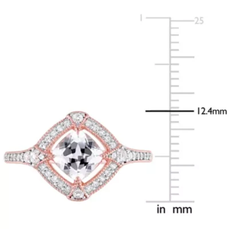 Lab Created Diamond & White Sapphire Ring Rose Plated Sterling Silver