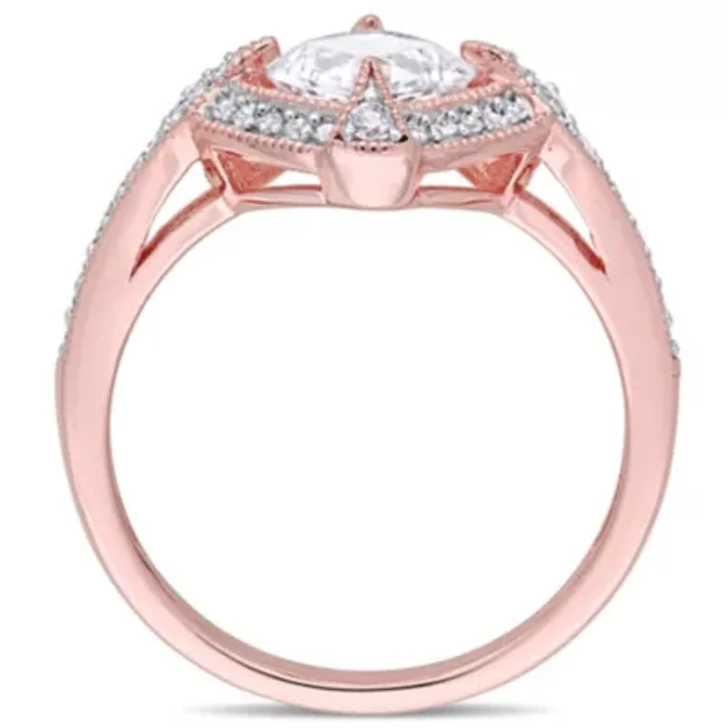 Lab Created Diamond & White Sapphire Ring Rose Plated Sterling Silver