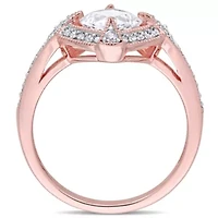 Lab Created Diamond & White Sapphire Ring Rose Plated Sterling Silver