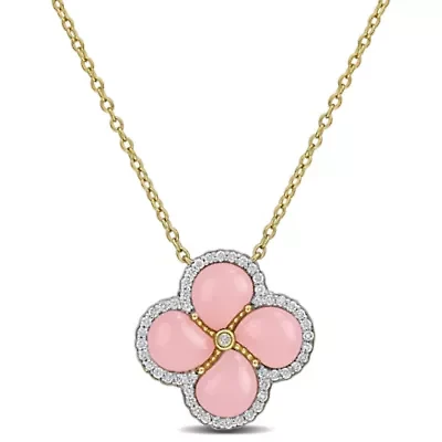Lab Created Gemstone & Diamond Clover Necklace Yellow Plated Sterling Silver