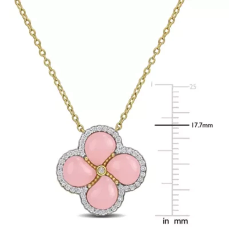 Lab Created Gemstone & Diamond Clover Necklace Yellow Plated Sterling Silver