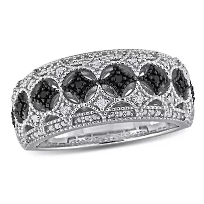 Black & White Diamond Ring Sterling Silver