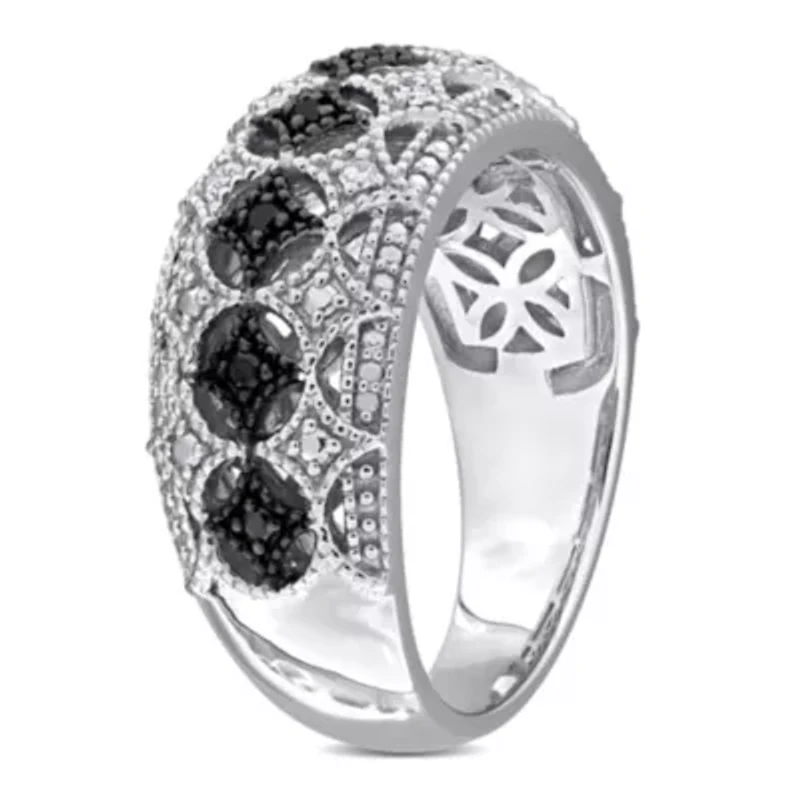 Black & White Diamond Ring Sterling Silver