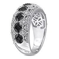 Black & White Diamond Ring Sterling Silver