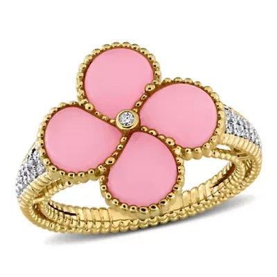 Lab Created Gemstone & Diamond Clover Ring Yellow Plated Sterling Silver