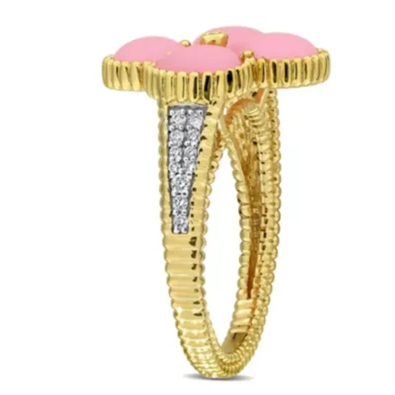 Lab Created Gemstone & Diamond Clover Ring Yellow Plated Sterling Silver