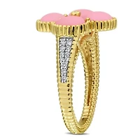 Lab Created Gemstone & Diamond Clover Ring Yellow Plated Sterling Silver