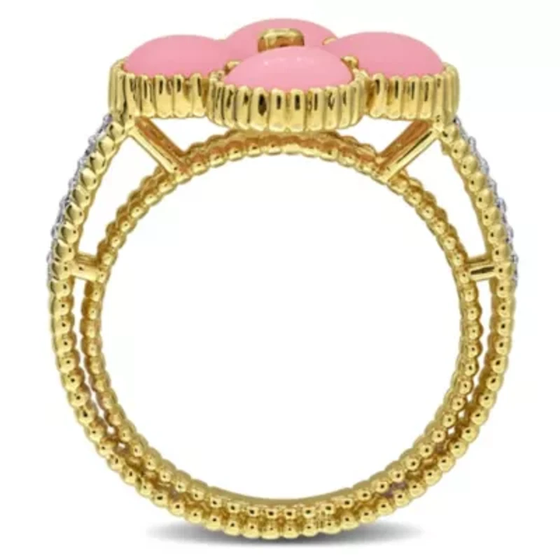 Lab Created Gemstone & Diamond Clover Ring Yellow Plated Sterling Silver