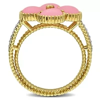 Lab Created Gemstone & Diamond Clover Ring Yellow Plated Sterling Silver