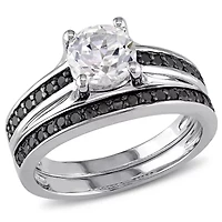 Lab Created Black Diamond & White Sapphire Bridal Set Ring Sterling Silver