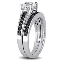Lab Created Black Diamond & White Sapphire Bridal Set Ring Sterling Silver
