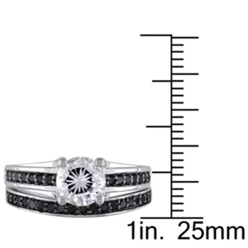 Lab Created Black Diamond & White Sapphire Bridal Set Ring Sterling Silver