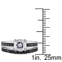 Lab Created Black Diamond & White Sapphire Bridal Set Ring Sterling Silver