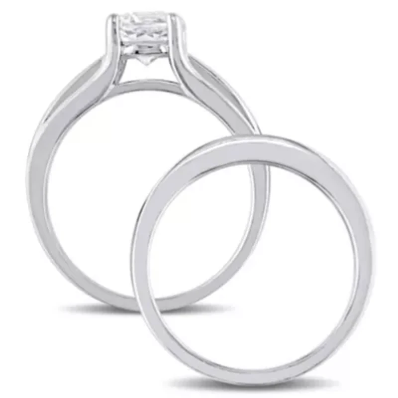 Lab Created Black Diamond & White Sapphire Bridal Set Ring Sterling Silver