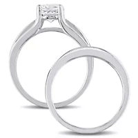 Lab Created Black Diamond & White Sapphire Bridal Set Ring Sterling Silver
