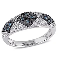 Blue & White Diamond Ring Sterling Silver Black Rhodium Plated