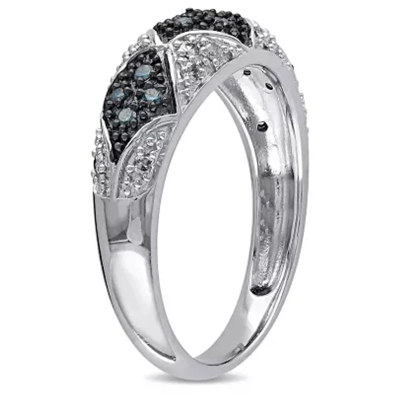 Blue & White Diamond Ring Sterling Silver Black Rhodium Plated