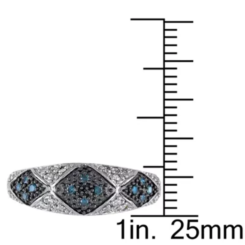 Blue & White Diamond Ring Sterling Silver Black Rhodium Plated