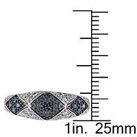 Blue & White Diamond Ring Sterling Silver Black Rhodium Plated