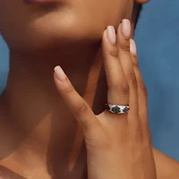 Blue & White Diamond Ring Sterling Silver Black Rhodium Plated