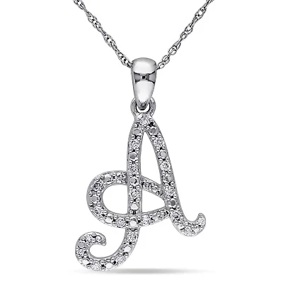 Diamond Initial Pendant with Chain 10K White Gold