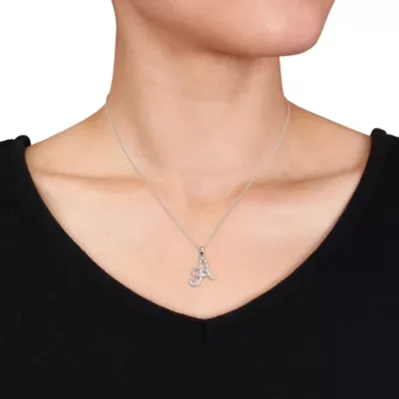Diamond Initial Pendant with Chain 10K White Gold