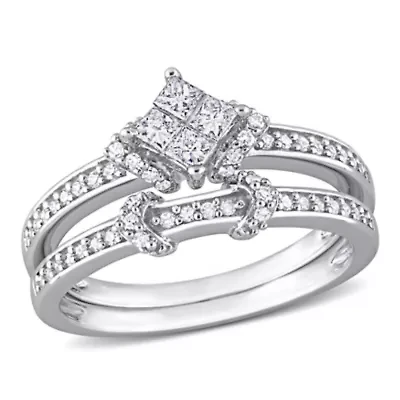 Diamond Bridal Ring Set Sterling Silver
